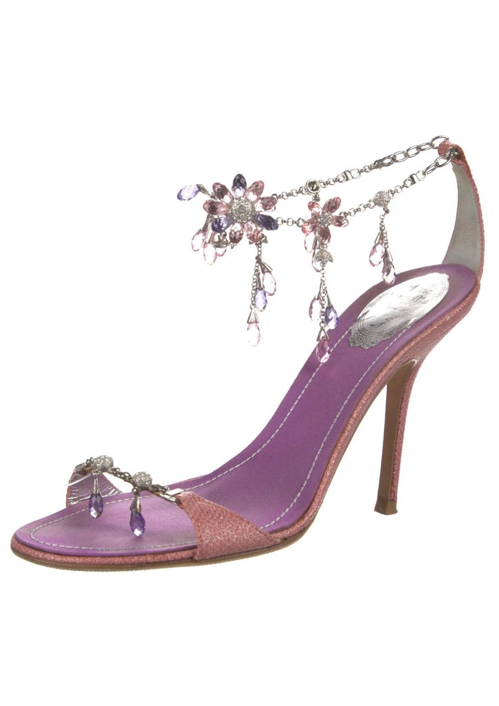 RENÉ CAOVILLA Flower Crystal Embellishments T-Strap Sandals IT 40