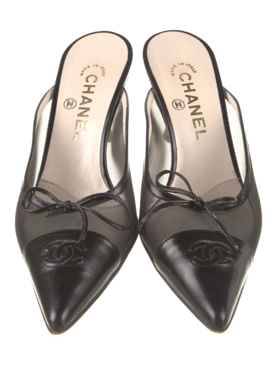Chanel Black Suede Grosgrain Toe-Cap Pearl Embellished Heel Mules Leather  ref.612038 - Joli Closet