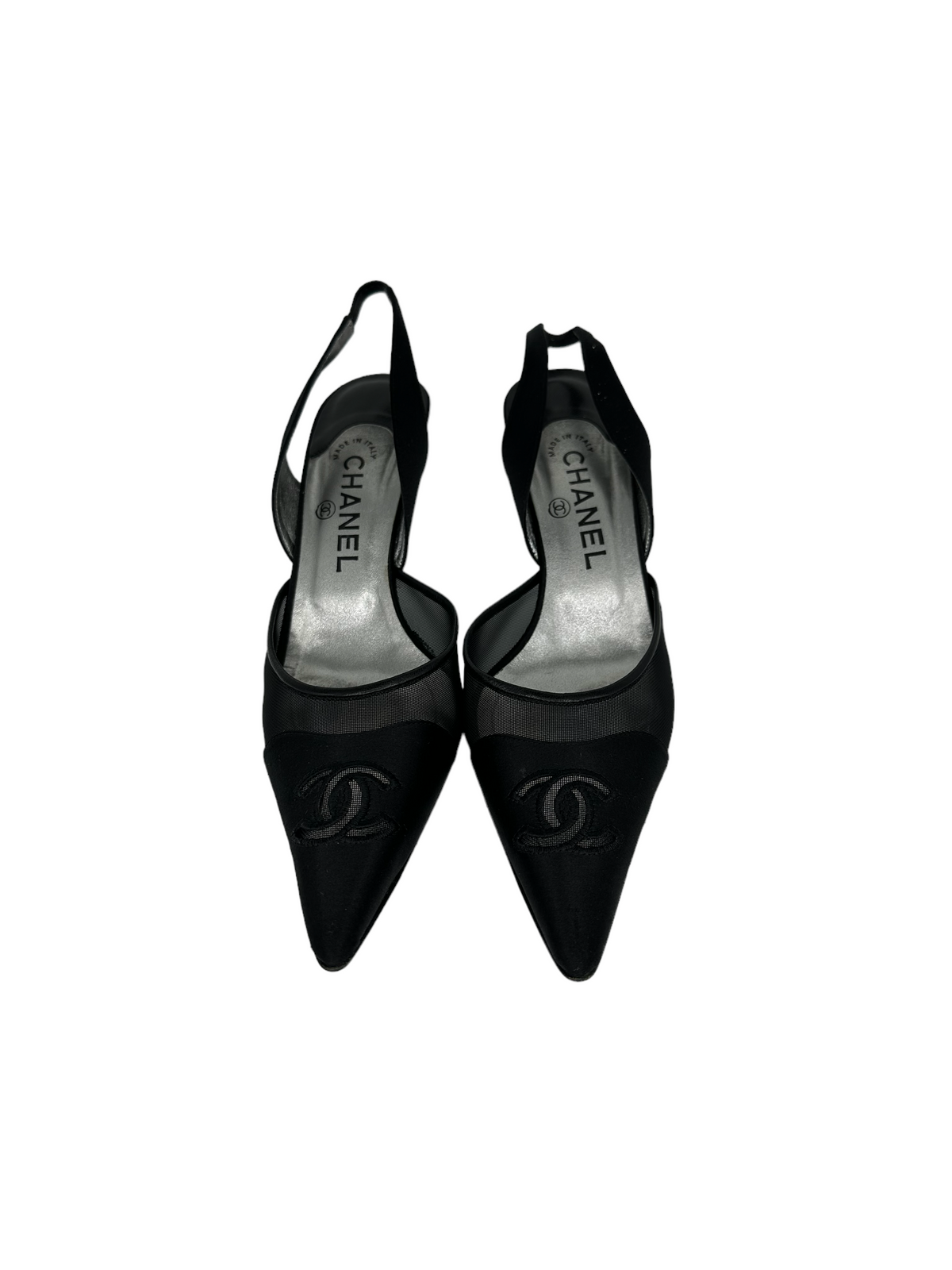 Chanel Black Satin & Mesh Heels SZ 35 - ShopperBoard