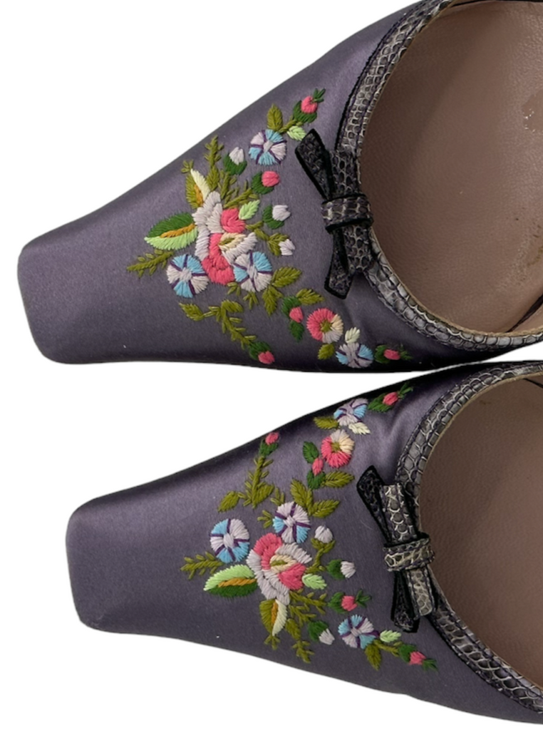 PRADA Floral Embroidered & Bow Accent Mules IT 38